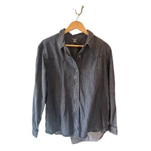 Eddie Bauer Womens XL Snap Button Shirt Black Denim Long Sleeve Western